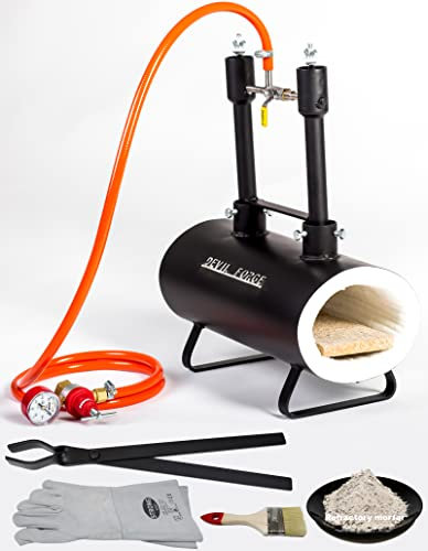 DEVIL-FORGE Fragua de gas DFSW2 Horno de Forja, 2 Quemadores DFP (160.000 BTU) usas 1 o 2, Válvula de bola de gas, Estrangulador de aire, Fabricación de cuchillos, Herrero, Herrador, 1370°C