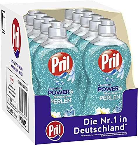 Pril Anti-Fett Power & mineralische Perlen Meeresfrische & Lotusblüte Handgeschirrspülmittel, 10er Pack(10 x 450 milliliters)