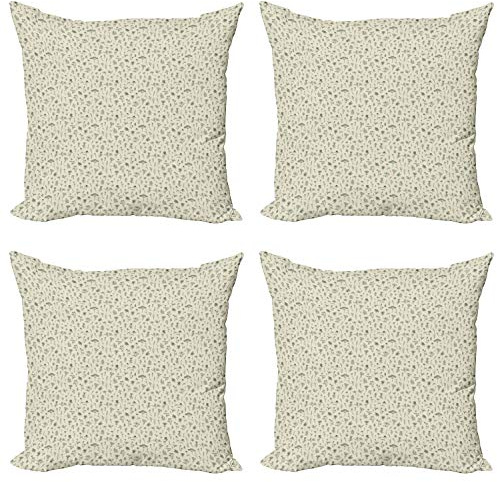 Lunarable Lavender Throw Pillow Cushion Case Pack of 4, Hand Drawn Sketchy Calendula Clover Chamomiles Valerian Natural, Modern Accent Double-Sided Digital Printing, 16, Eggshell Hunter Green