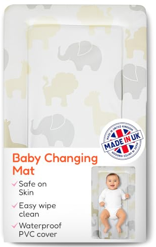 Babycurls Baby Changing Mat with Raised Foam Edges - Wipe Clean Waterproof PVC Nappy Changing Mat - Hypoallergenic Foam - UK Made Nursery Essential, Jungle Fun, 76 x 45 cm Baby Pad