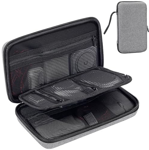 Procase Custodia per Accessori Elettronici, Custodia Rigida da Viaggie per Hard Disk Esterni, Cavi USB, Schede di Memoria SD, Cuffie, Caricabatterie, Cellulari e Smartphone -Grigio