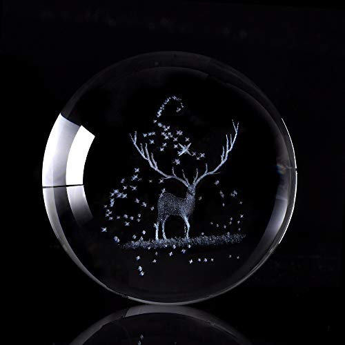 caihuashopping Fotokugel 3,15 Zoll 3D elk kristall Kugel Laser graviert Tier Glas kugelkugel Miniatur Modell wohnkultur Geschenk Ornament Glaskugel Fotografie (Color : Only Crystal Ball, Size : 80mm)