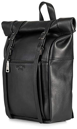 Berliner Bags Premium Rucksack Lille aus Leder, Tagesrucksack, Cityrucksack, Rolltop, mit 15-Zoll-Laptopfach, wasserdicht, für Damen und Herren - Schwarz