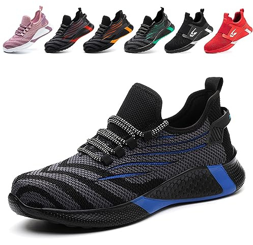 Zapatos de Seguridad para Hombre Ligeros Zapatos de Trabajo con Punta de Acero Zapatillas de Seguridad Mujer Transpirables Antideslizante, Azul, EU 46