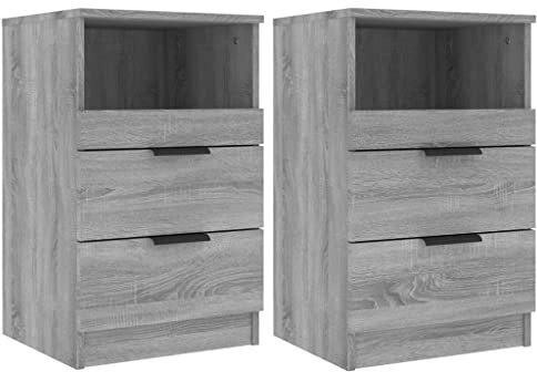 vidaXL 2X Nachttisch 2 Schubladen 1 Fach Nachtschrank Nachtkonsole Nachtkommode Schlafzimmer Schrank Kommode Grau Sonoma Holzwerkstoff