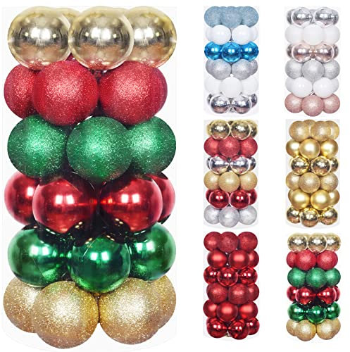 Christmas Baubles 30pcs 60mm Shatterproof Christmas Tree Decorations Hanging Decoration for Xmas Tree, Xmas Ball Ornaments Christmas Decorations Indoor for Home Party Gift,Red&Gold &Green