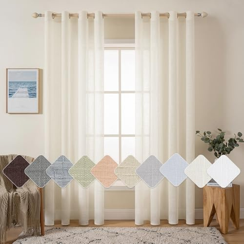 MIULEE Tende Lino Trasparenti Beige leggero con Occhielli, 2 Pannelli 140L x 290A cm - Tende Soggiorno & Camera da Letto Filtranti Luce per Interni