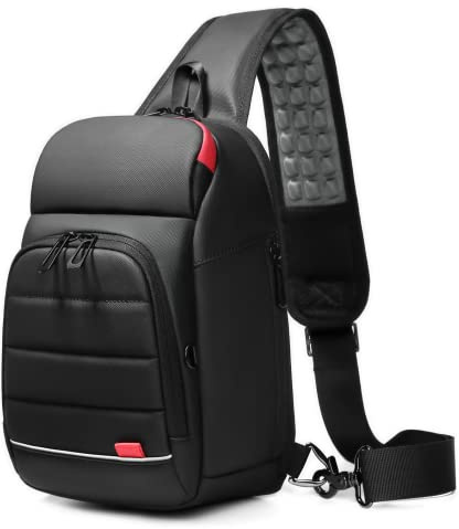 GYakeog Mochila Cruzada Hombre Bolso Pecho Impermeable 7,9 Bandolera Cruzada con USB Bolso Práctico Para Viaje Deporte Oficina Unversidad-Negro
