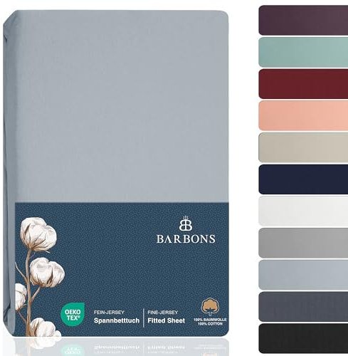 BARBONS Spannbettlaken 90x200cm - 100% Baumwolle Spannbetttuch Oeko-TEX Zertifiziert Bettlaken Jersey Bettwaren und Bettbezug für Boxspringbett und Dicke Matratzen bis 27 cm - Hellblau 90 x 200