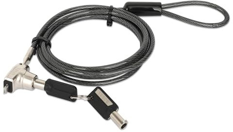 Manhattan Laptop Lock (Nano) with two keys, Compatible with Nano style locks, 1.5m cable, Anti theft, Strong steel cable - metal with clear PVC jacket, Notebook