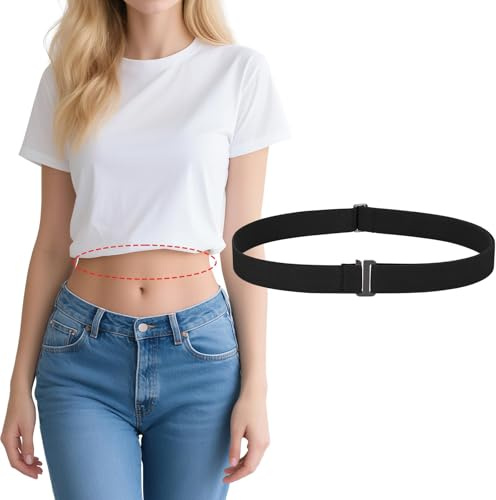 VONMELLI Invisibile Cintura Elastica Donna Regolabile Cintura Donna con No Show Fibbia Piatta per Jeans, Pantaloni e Abiti Nero M