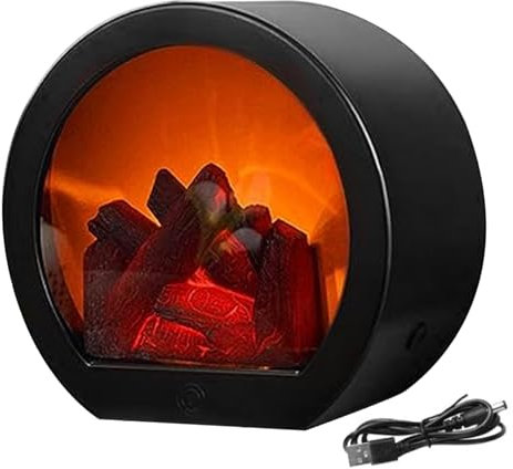 Cheminée Électrique Sans Flamme Réaliste LED Cheminée Lanterne Alimenté Par Batterie Portable Table Brûleur À Bûches Électrique Effet Feu For La Décor Fausse Cheminée Entoure Lampe D'ambiance De Chemi