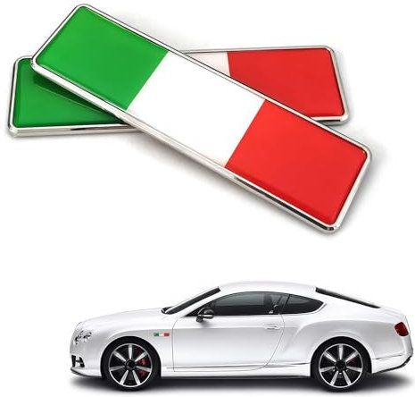 DHWEKU 2pcs Italie Drapeau Stickers De Voiture en Métal Signes Badge Emblème 3D It Tricolor National Drapeau National Chrome Décalcomanies pour Les Côtés De Tronc De Voiture De Moto Auto Universal