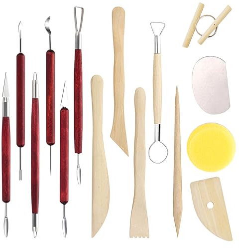 Fhioevt 15 Stück Töpferwerkzeug Modelierwerkzeugset Modellier Werkzeug Clay Ton Werkzeug Ton Schnitzwerkzeug Keramik Werkzeug für DIY Kunsthandwerk Modellierung Shaping Carving Werkzeug