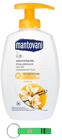 8x Mantovani Seife Sapone Liquido - Flüssigseife mit Vanille- Ideal für Hände und Gesicht 300ml + Beni Culinari Kostenloser Schlüsselanhänger