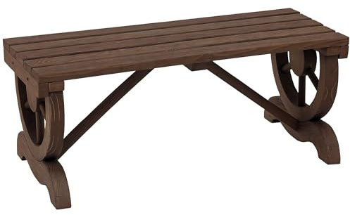 Outsunny Banc de Jardin Banc en Bois avec siège à Lattes, Roue décorative, Banquette de Jardin 2 Places Structure renforcée Stable, Banquette extérieure Patio terrasse Balcon arrière-Cour, Marron