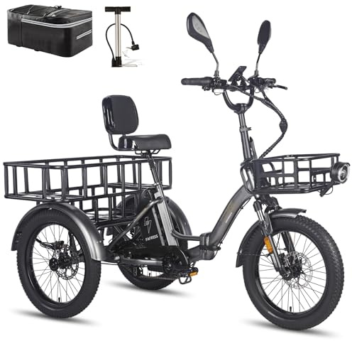 Fafrees F20 Mate E-cykel trehjuling för vuxna 20 tum 48 V 23,45 Ah batteri [officiella ] elcykel 65 N.m, elektrisk lastcykel 180 kg, Ebike trehjuling för kvinnor och män, hopfällbar cykel uppdatering