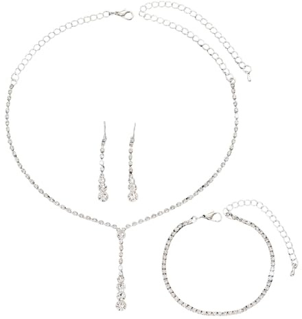 XFSRG Conjunto de Joyas de Mujer 3 Piezas con Collar Pulsera y Pendientes con Strass y Circonita Cúbica Ideal para Bodas Noches y Looks Elegantes