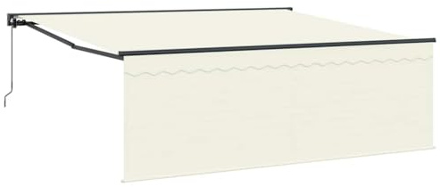 vidaXL Retractable Awning Manual Cream 4 x 3 m Polyester, Modern, Rectangular Manual Awning for Balcony, Terrace Canopy, Water-Resistant, UV-Resistant, Adjustable Outdoor Shade Solutions