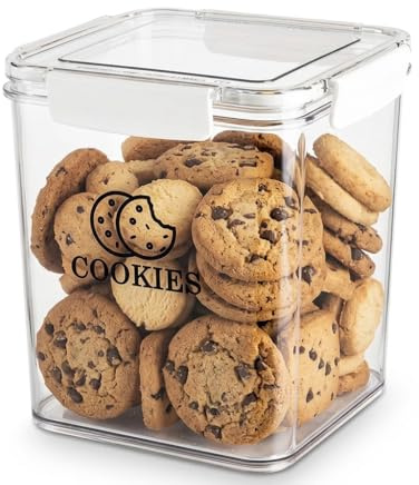 Punorric Biscuit Tin with Lid, 4L Airtight Biscuit Barrel for Kitchen, Clear Cookie Jar with Wide Mouth, Stackable Sweet Jars for Candy Buffet, Food Storage Container For Biscuits and Snacks BPA-Free