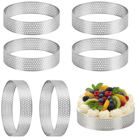 6 Piezas Moldes Perforados Tartaletas, 8cm Anillo Tarta Acero Inoxidable, Herramientas Redondas para Hornear Pasteles, Moldes para Tartas de Mousse para Postre Pasteles Mini Tartas Mini Pizzas Muffins
