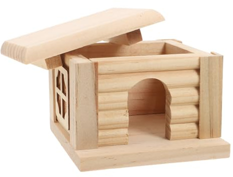 Veemoon Casa de Madera Natural para Hámster 11x10x9 Cm, Cabaña Acogedora para Roedores, Accesorio para Jaulas y Juguetes, Suministros para Mascotas Pequeños, Decoración del Hábitat