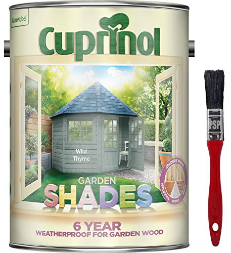 New 2018 Improved Formula Cuprinol Garden Shades Wild Thyme 5L. Now Offers 6 Year Garden Wood Weather Protection. Includes PSP Touch up Wood Care Brush.