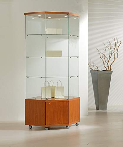 MHN Glas-Vitrine ohne Rahmen T 68 x B 68 x H 180 cm - schmale Ausstellungsvitrine Sicherheitsglas - Vitrinenschrank mit Unterschrank abschließbar - Eckvitrine mit Rollen - ohne Beleuchtung