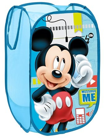 SUPERDIVER - Cesto pieghevole di Topolino - Licenza Ufficiale Disney Mickey Mouse - Perfetto per giocattoli e vestiti - 36x36x58 cm - Ideale per bambini e bambine.