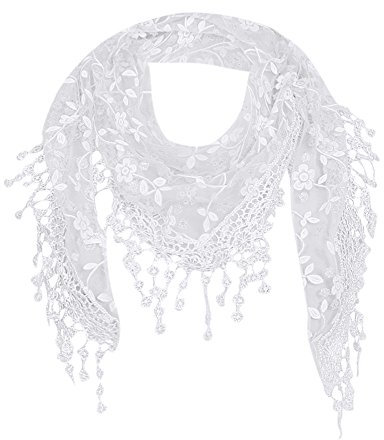 Sayla Heißer Damen Schal Lace Frauen Accessoires Tücher Halstuch Dreieck Schals 15 Farben, Damen Zartes Elegant Quaste Schals Spitzen Sheer Blumenschal Schal Wrap UmschlagtüCher