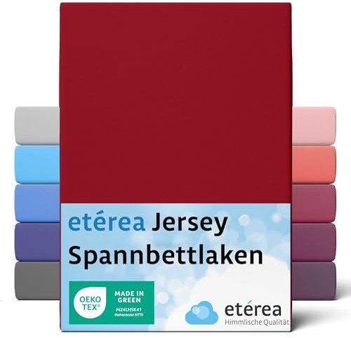 etérea Jersey Spannbettlaken 140x200cm - 160x200cm Kirsche bis 30 cm Höhe - 100% Baumwolle Spannbetttuch Oekotex - Bed Sheets Leintuch Bettbezug - Bettlaken 140x200 cm - 160x200 cm - Rot
