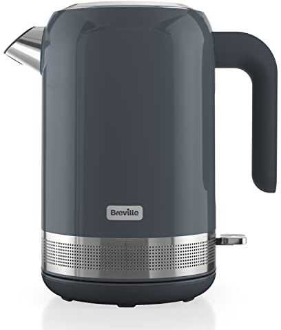 Breville High Gloss elektrischer Wasserkocher | 1,7 l | 2,4-kW-Heizelement für schnelle Kochzeiten | Grau & Edelstahl [VKT157X]