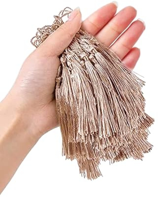 100 pezzi di nappe mini setose fatte a mano, nappe colorate per segnalibri, nappe dritte con occhiello e cordino per creazione di gioielli, accessori per borse, segnalibri, souvenir, cammello
