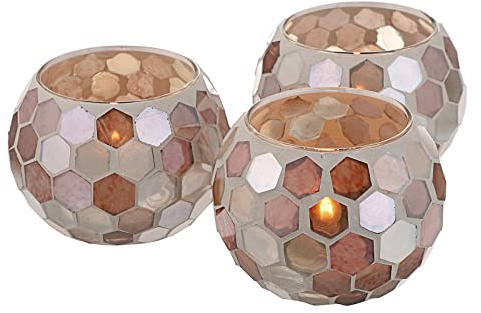 SUMTree 3pcs bougeoirs en Verre mosaïque Porte-Bougies Chauffe-Plat Bougeoirs votifs Centres de Table pour Table, Mariage, décoration dintérieur (Brun)