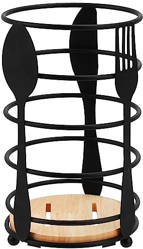 Ticeed Portautensili da Cucina, Portautensili Acciaio Inox Nero Porta Posate Cucina in Metallo Portautensili Rotondo per Cucina