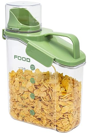 Taylor & Brown 2L Plastic Airtight Dry Food Cereal Storage Containers, Practical Cereal Dispenser, Food Grade and BPA Free, Ideal for Cornflakes, Flour Storage, Rice, Sugar, Coffee and Pet Food, Green