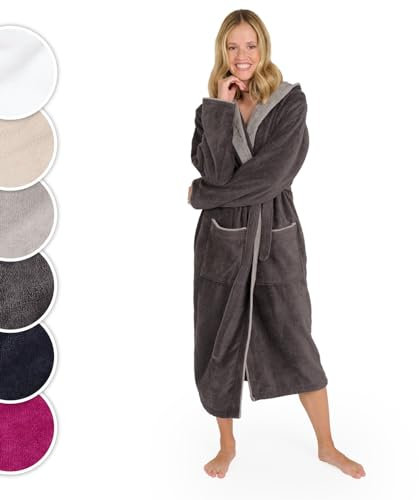 Blumtal Bademantel Damen Frottee in L aus 100% Baumwolle - OEKO-TEX zert. Sauna Bademantel Damen Baumwolle aus Velour & Frottier- extra saugstarke Bathrobe Women - Morgenmantel - Anthrazit/Grau