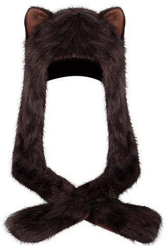 powerking Sombrero de Animal novedoso de Peluche, Sombrero de Animal Entero de Piel Artificial Funcional de Tres en uno, Sombrero térmico de Invierno