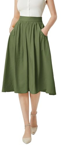 Belle Poque Damen Plus Größe A-Linie Rock Vielseitig Grün Faltenrock für Strandurlaub Grün BP0926S24-04 XXL