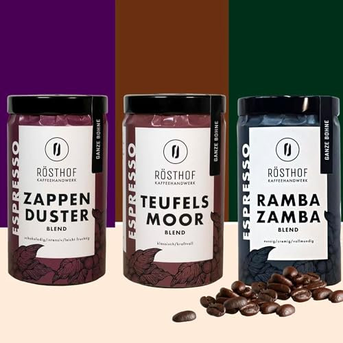 RÖSTHOF Kaffeehandwerk I Kaffeebohnen Espresso-Set 3 x 250g Glas, Geschenkset, frisch und schonend von Hand geröstet, Kaffeevollautomat Siebträger Barista Kaffee Crema Bohnen Espresso