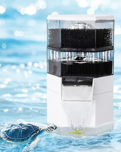 AQQA Filtro per serbatoio tartarughe, filtro per acquario a basso livello dell'acqua da 750 l/h, con cambio d'acqua e filtrazione, bio-filtrazione a cascata a 2 stadi ultra silenzioso per serbatoio da