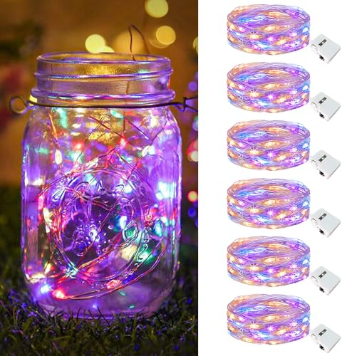 btfarm 6 Pack 3 Modes Fairy Lights Battery Operated, 2M 20LED String Light | Waterproof Twinkle Light Battery Powered, Small Silver Wire for Indoor Jars Bedroom Wedding Christmas Decoration, Multicolour