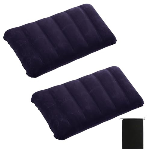 VEGCOO Aufblasbares Kissen,2 Stück Aufblasbares Kissen 30 x 37 cm, Aufblasbares Kissen Klein, Leicht Wasserdicht Perfekt für Reisen Camping Outdoor Angeln Strand (Tiefviolettes Blau)