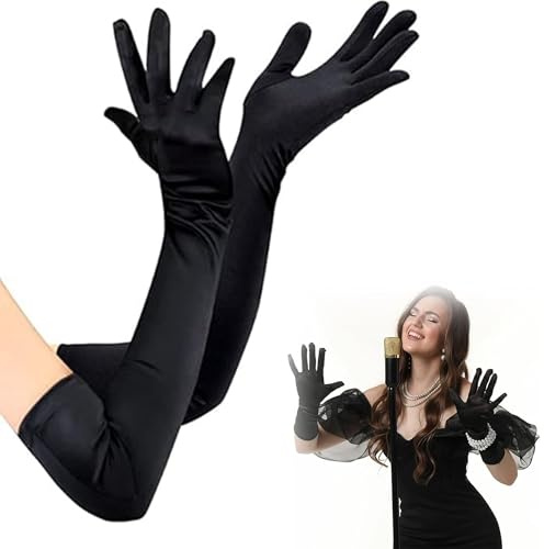 Luoqun88 Long Elbow Satin Gloves, Long Satin Gloves Evening Gloves for Women Girls, Fancy Dress Gloves Opera Elbow Length Gloves, 20.9in White Gloves for Wedding Prom Party Dance Costume Accessories