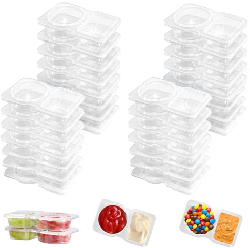 GOCUODE 30 Pezzi Contenitori Snack Doppio Scomparto 130ml, Riutilizzabile Antigoccia per Salse, Dips e Caramelle, Sicuro per e Frigorifero, Ideale per Casa, Ufficio (30 Pezzi)