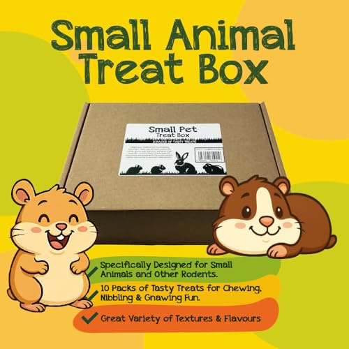 HugglePets Small Animal & Rodent Treat Box | 10 Variety Snacks for Guinea Pigs, Rabbits, Hamsters & Other Small Animals | Crunchy, Chewy & Tasty Treats for Gnawing Fun for Pet Lovers