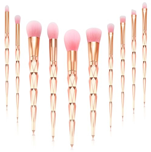 Start Makers Makeup Brushes 10PCS Professional Gold Makeup Brush Set Premium Synthetic Bristles Foundation Powder Concealers Blush Blending Lip Eyeshadow Eyebrow Highlighter Make Up Brush Set