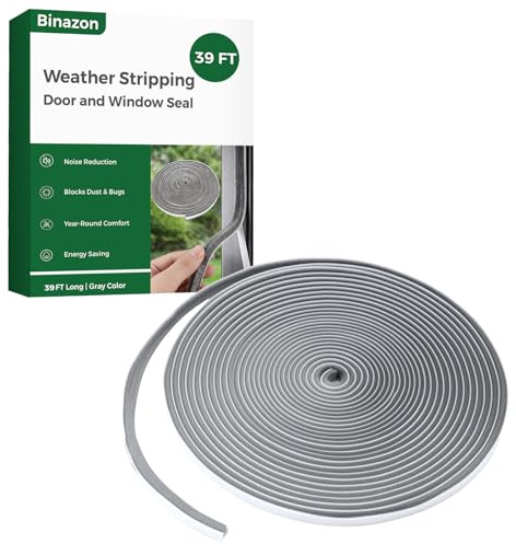 39FT Weather Stripping Door and Window Seal, Self-Adhesive Soundproofing Seal Strip, 0.35 Wide x 0.2 Thick, Draft Stopper for Doors & Windows (Grey, 39.4FT, 0.35'' Wide X 0.2'' Thick)