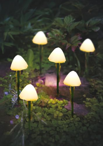 Garden Mile 6pc Solar Mushroom Lights - 45cm Waterproof Warm White LED Outdoor Stake lights - Mushroom Garden Ornaments for Pathway Lighting, Flowerbed Ornaments, Outdoor Decor & Stake Lighting