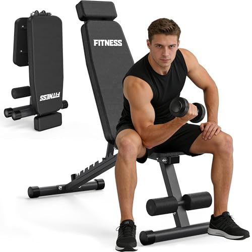 Orisyn Panca regolabile per allenamento a casa, 10 angoli di regolazione (90°-205°), pieghevole, multifunzione, per allenamento, fitness, 420 mm, design stabile e confortevole (grigio)